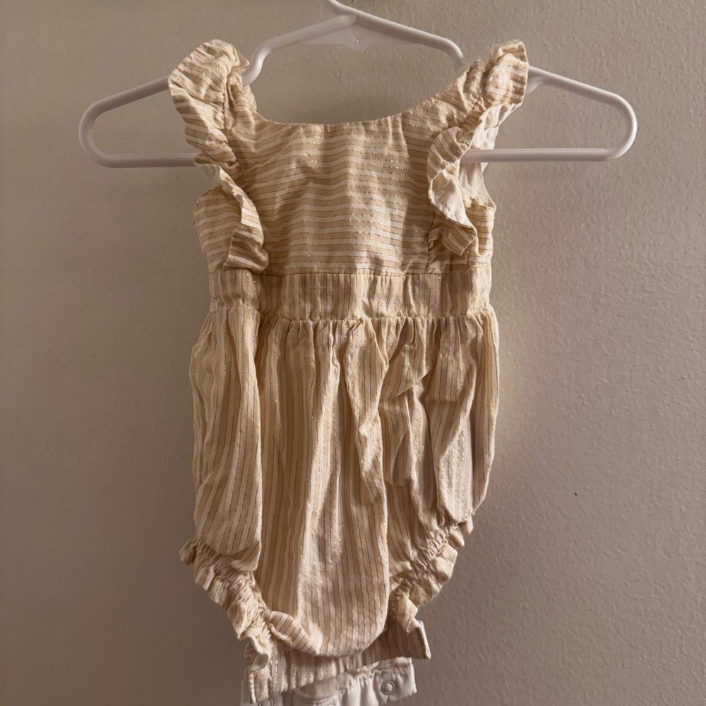 GAP Cream Striped Ruffled Romper